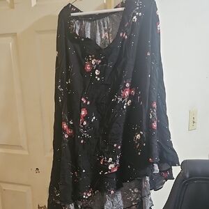 Asymmetrical Floral Black Skirt